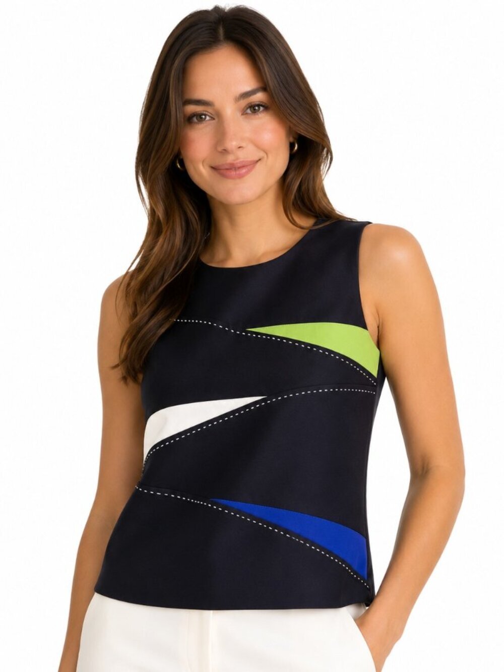 Vintage D.J. Summers Petite Black Green Blue Sleeveless Top